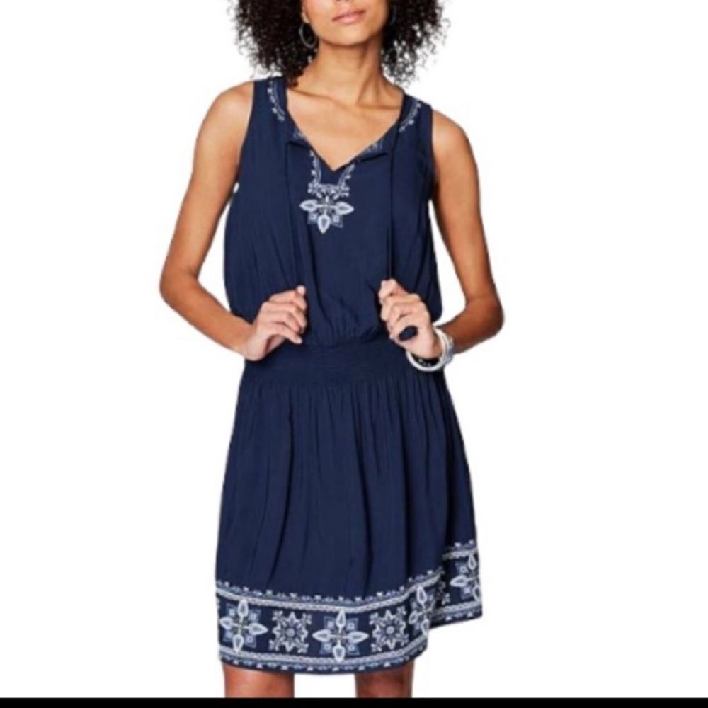 J. Jill Blue Embroidered Floral Sleeveless Boho Peasant Dress Size XS
